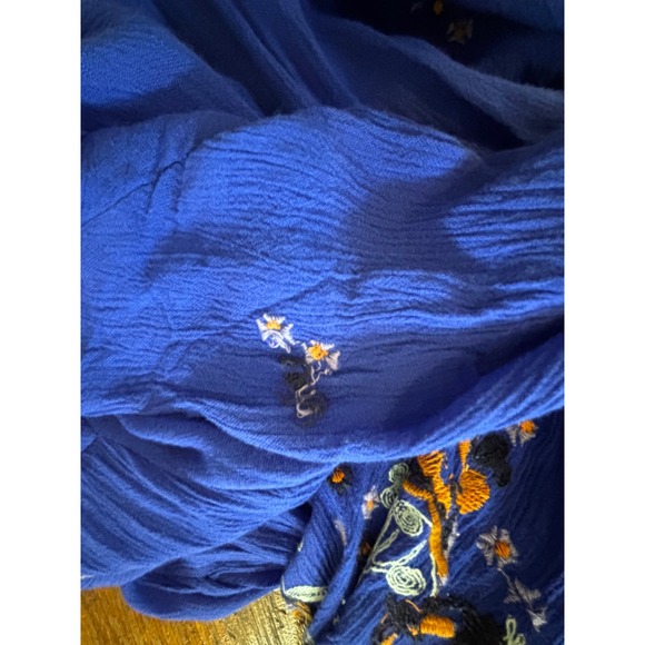 Free People Embroidered Blue Long Sleeve Mini Dress Bohemian Festival Size M - Picture 11 of 12